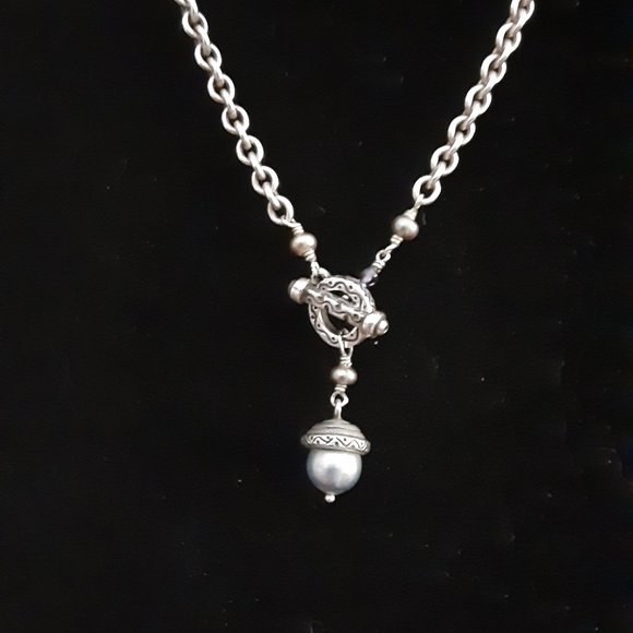 SILVER TONE NECKLACE/SIMULATED PEARL/15' - Picture 2 of 5